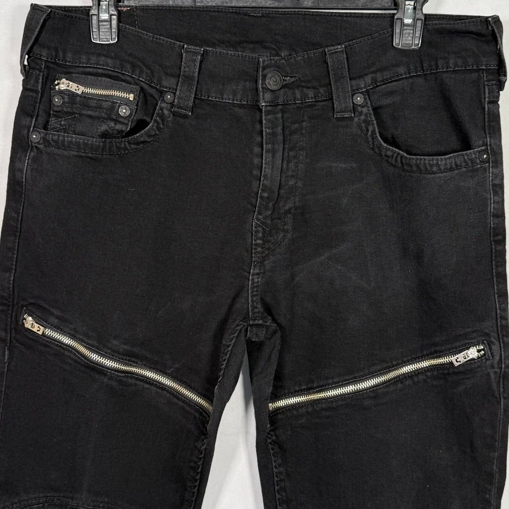 True‎ Religion Mens Slim Moto Zippers Black Biker Jeans MAXH208EL Size 38x33